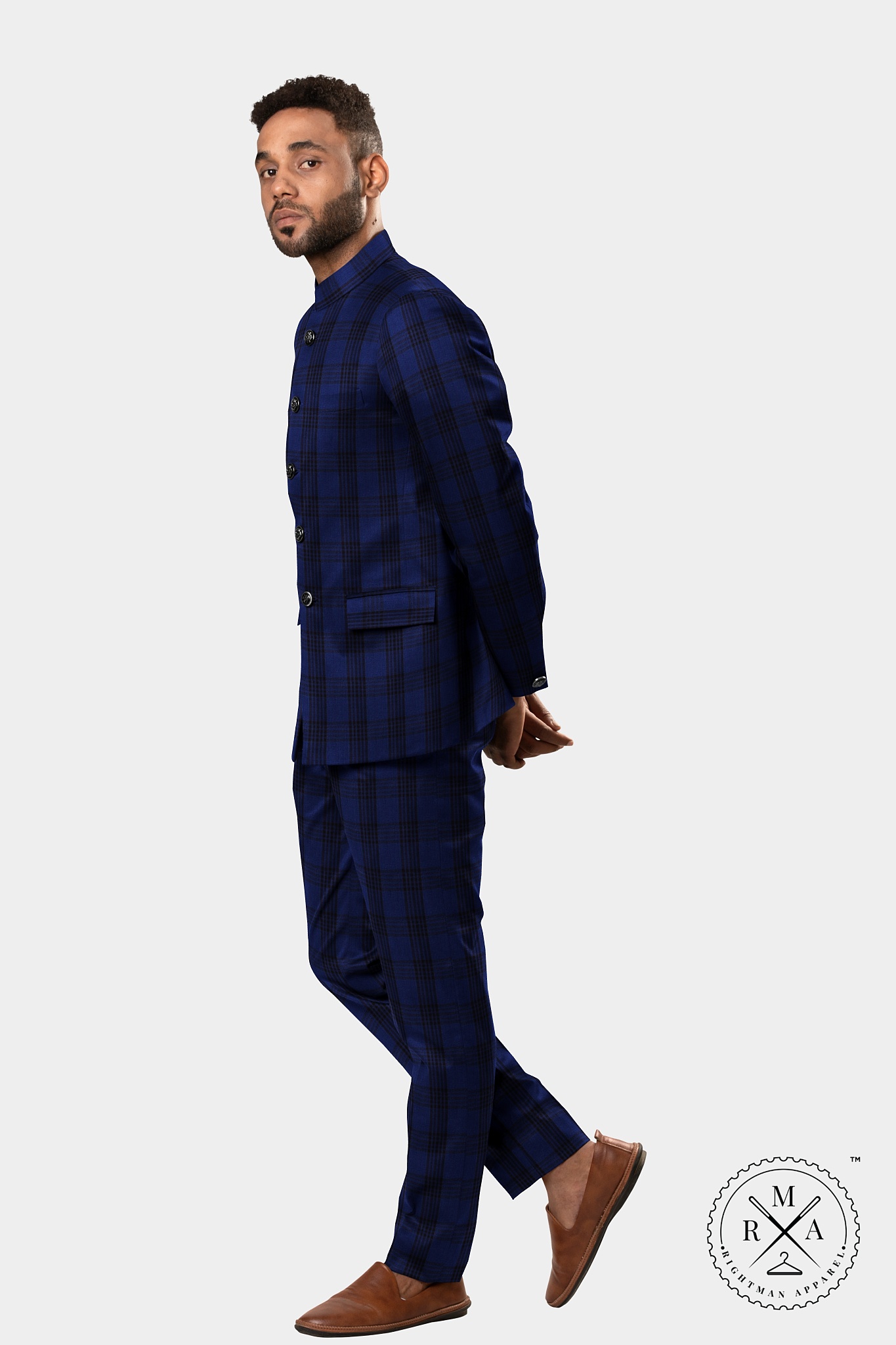 Blue TR Jodhpuri Suit With Black Glen Checks SU65